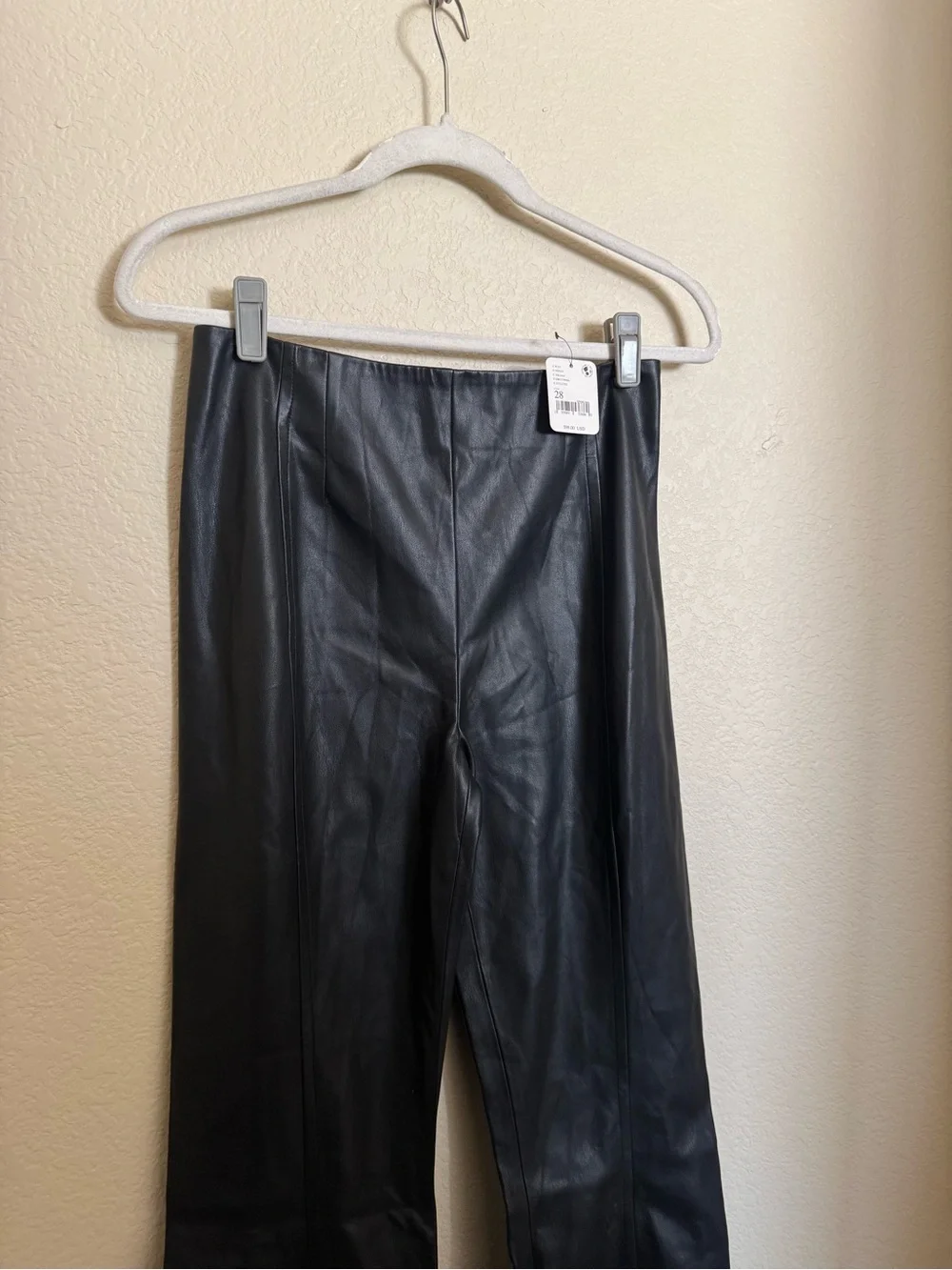 Free People Real Deal Slit Pants Size 28 Black Faux Leather Flare Boho NEW